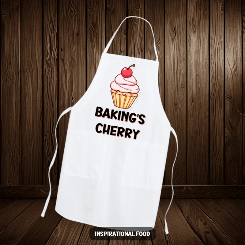 Funny Apron: Smiling cupcake character with a cherry balanced on its head, adding sweetness and protection.