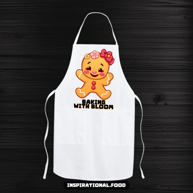 Funny gingerbread man apron character with a big grin, offering a flower, adding a humorous and charming touch to kitchen activities and baking.