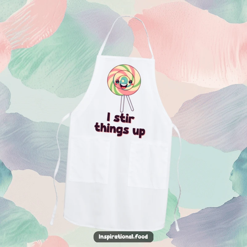 Funny swirling lollipop apron with a happy, merrily spinning pattern, perfect for keeping messes at bay with sweet, candy-themed humor.