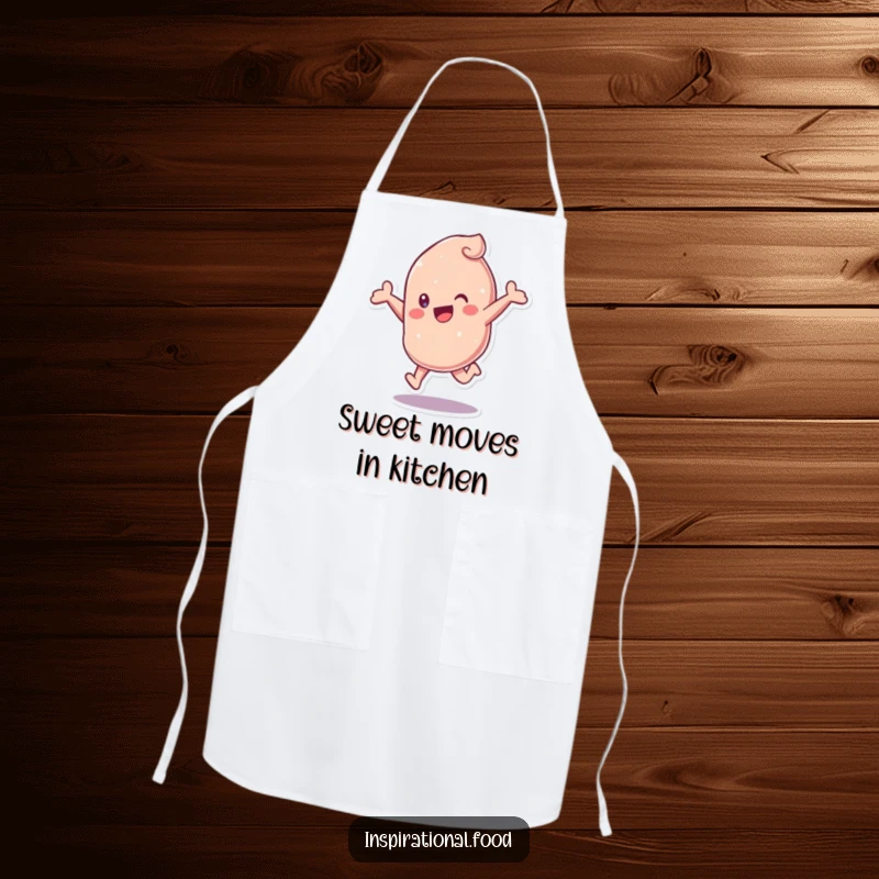 Funny Candy Apron featuring a happy candy character in a leaping pose, bringing cheer to the kitchen, ideal for a funny gift.