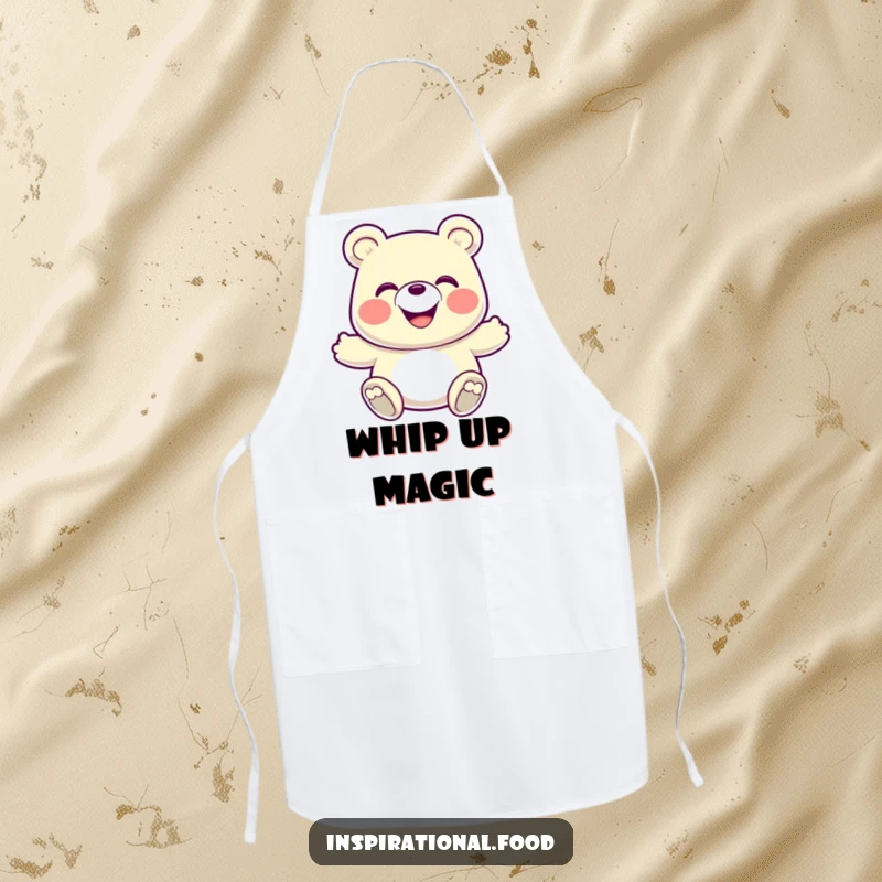 Funny Apron: Features a grinning gummy bear in an energetic bounce, perfect for adding fun and playfulness to cooking.