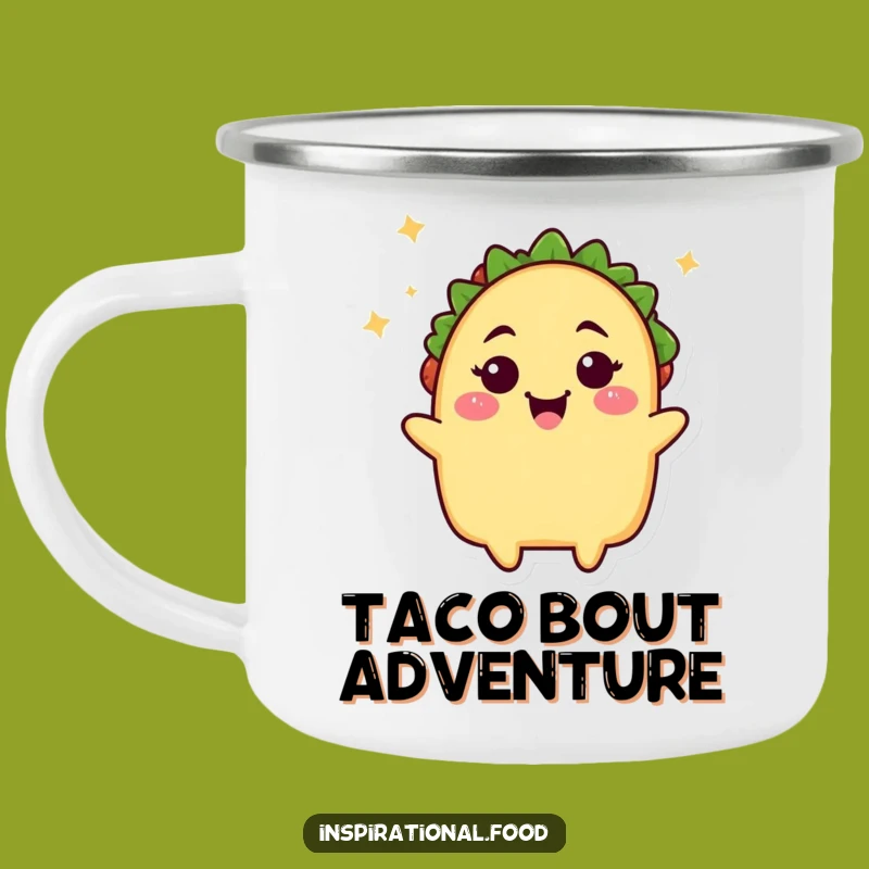 Funny Taco Camp Mug: Beaming Wink Enamel Cup, Foodie Gift