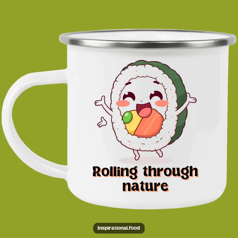 Funny Sushi Camp Mug: Delighted Loop Enamel Cup, Foodie Gift