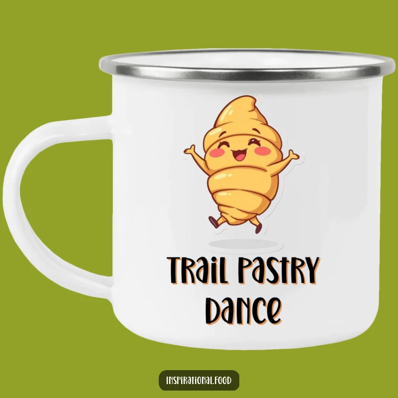 Funny Croissant Jig Camping Mug: Dancing Pastry, Outdoor Gift!
