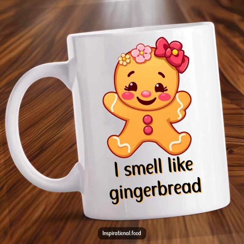 Funny gingerbread man mug, offering a vibrant flower with a wide, happy grin, symbolizing joy and sweet surprises for a delightful gift.