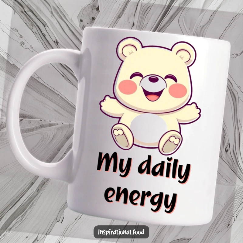 Funny Mug: A grinning gummy bear in an energetic bounce, radiating happiness and playful energy.