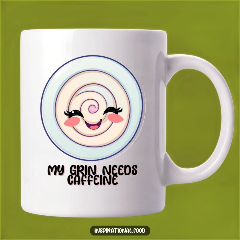 Funny Candy Swirl Mug: Delighted Grin Design, Perfect Playful Gift