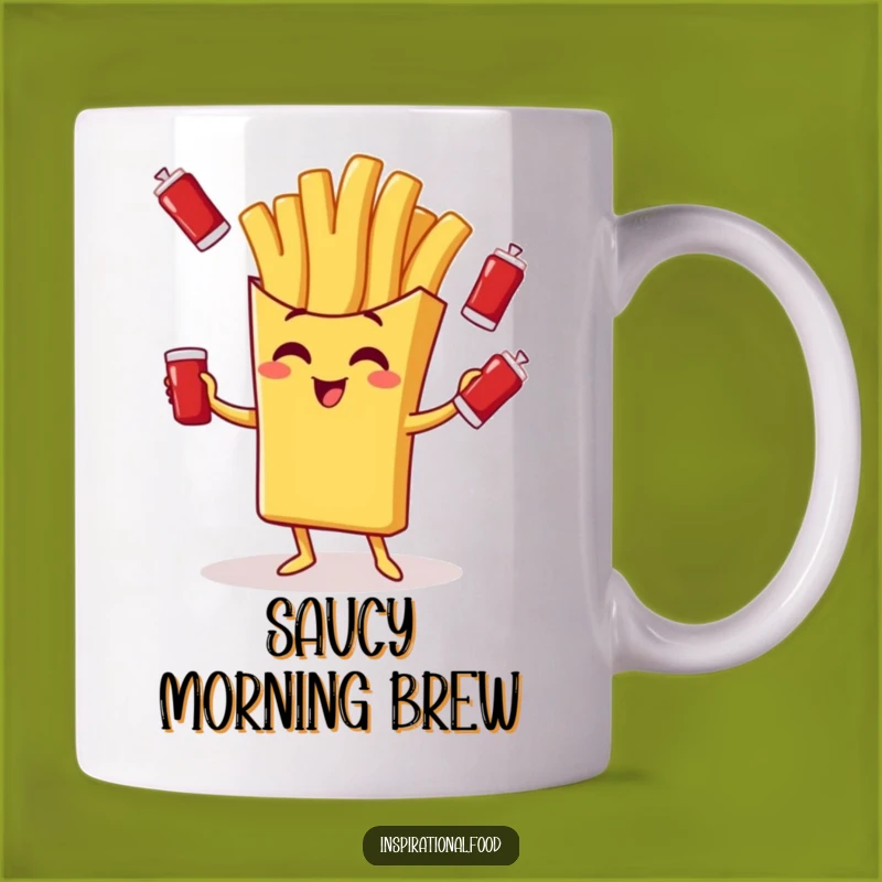 Funny Ketchup Juggler Mug: Giggling Fry Character, Hilarious Foodie Gift!