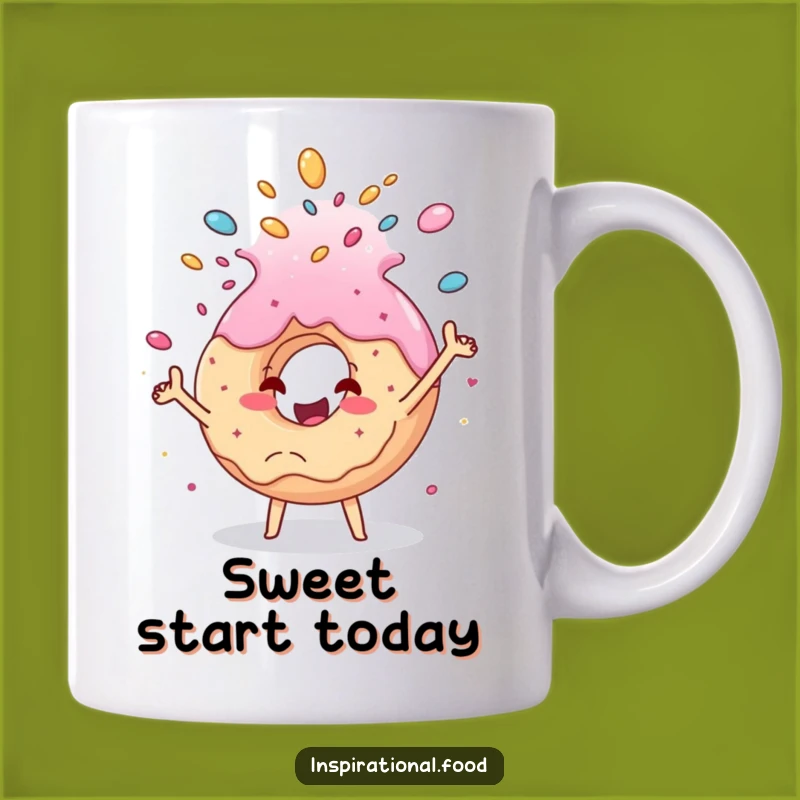 Funny Donut Cascade Mug: Cheerful Character Tossing Sugar, Dessert Gift