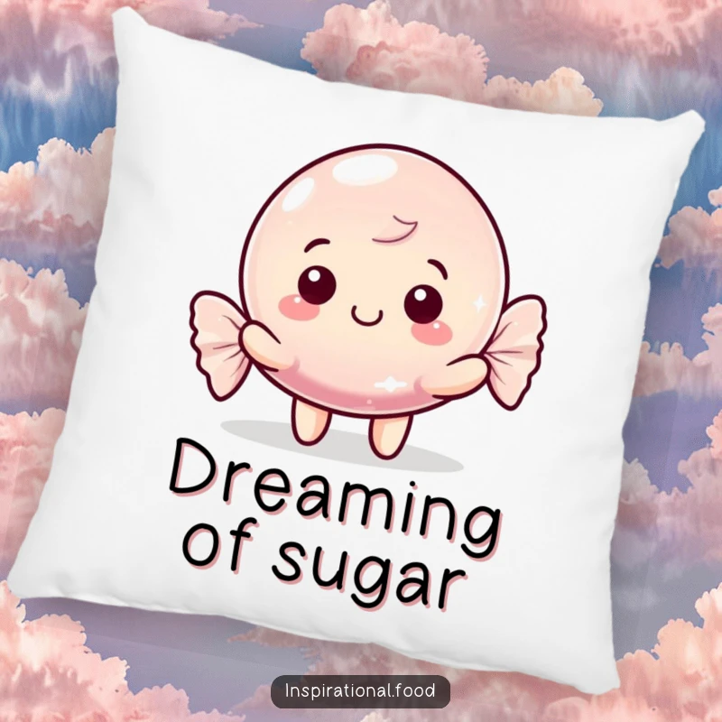 Funny pillow featuring a happy candy character with a shimmering wrapper, adding comfort and sweetness to any room, a delightful funny gift.