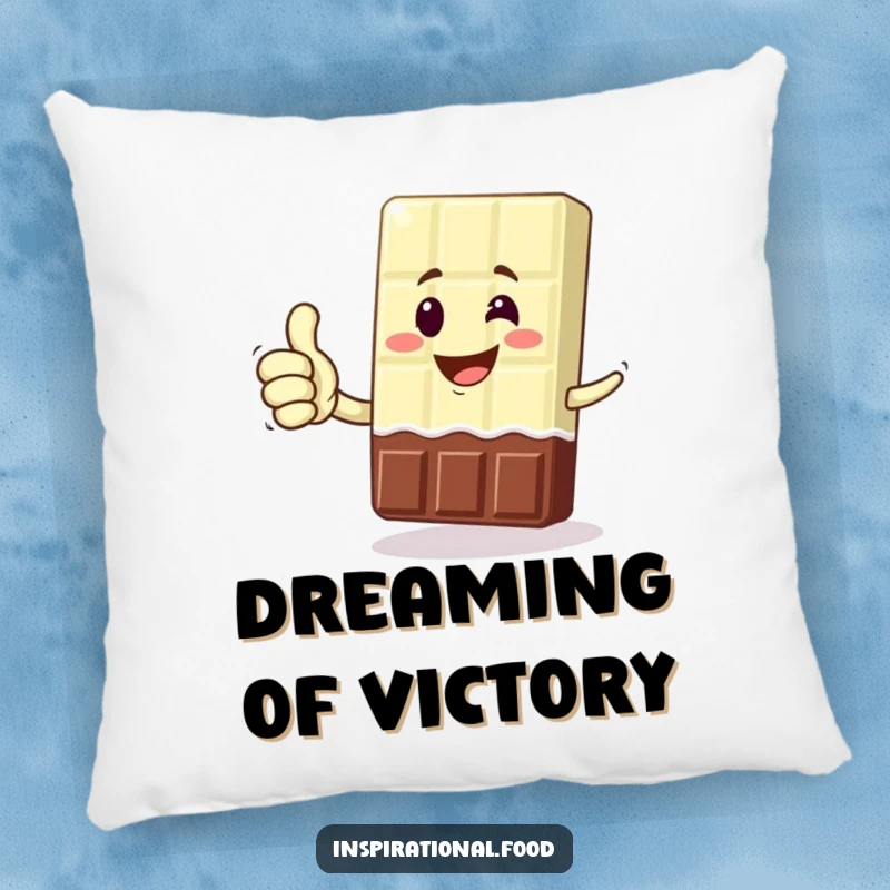 Funny pillow featuring a grinning chocolate bar character giving a thumbs up, providing soft comfort and a cheerful, sweet vibe.