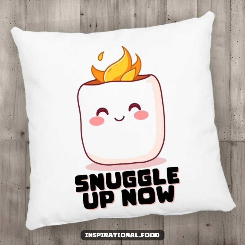 Funny Pillow: A cheerful marshmallow with a rosy blush being toasted, offering cozy comfort and a sweet decorative touch.