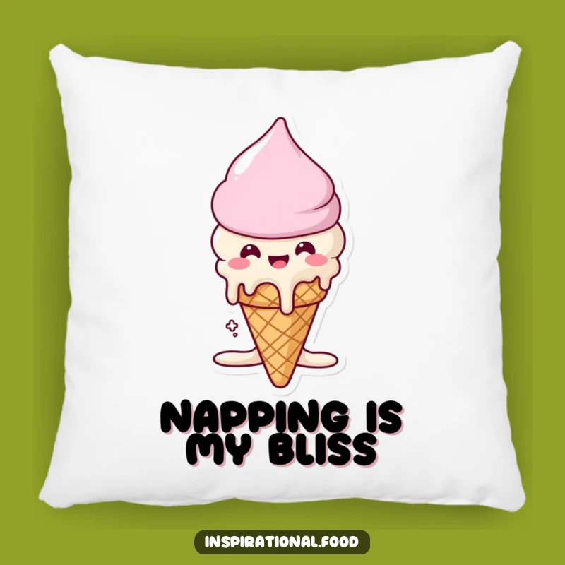 Funny Ice Cream Comfort Pillow: Beaming Cone's Melty Bliss, Cozy Dessert Accent