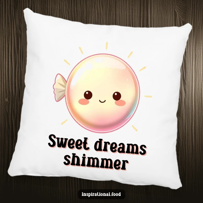 Funny pillow with a beaming, shimmering hard candy, providing soft comfort and a touch of sweet sparkle.