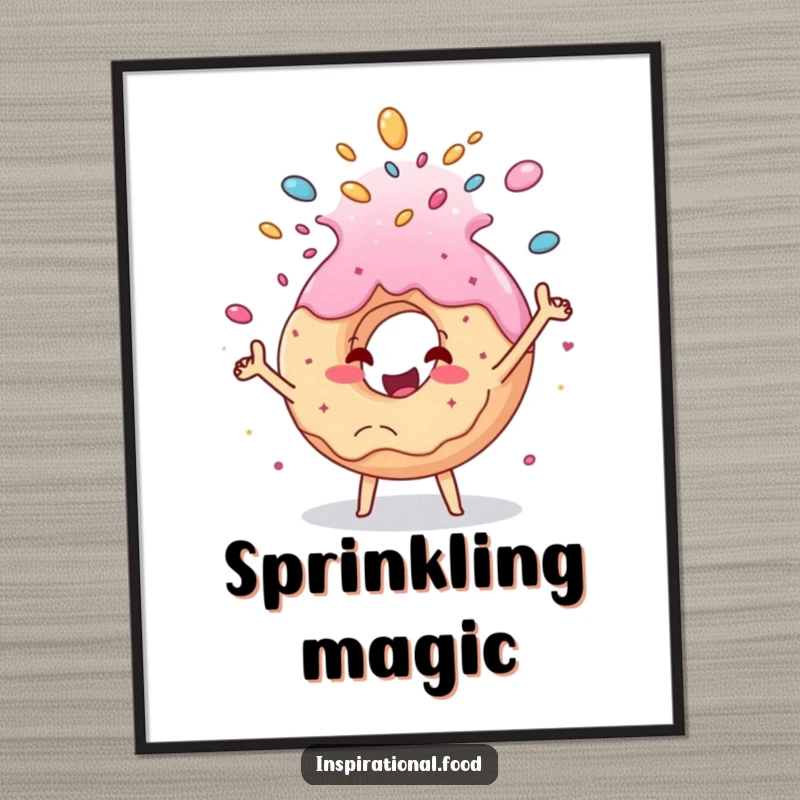 Funny donut digital art print, a cheerful donut character joyfully showering sprinkles, adding a fun and sweet element to any room's decor.