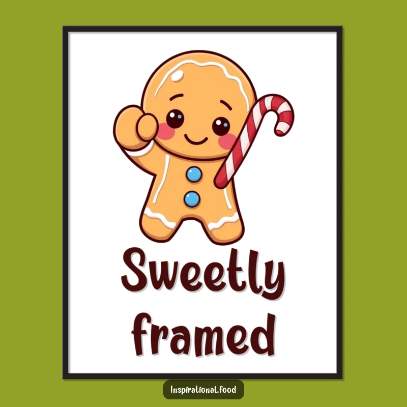 Funny Gingerbread Cookie Digital Art - Instant Candy Cane Character Download