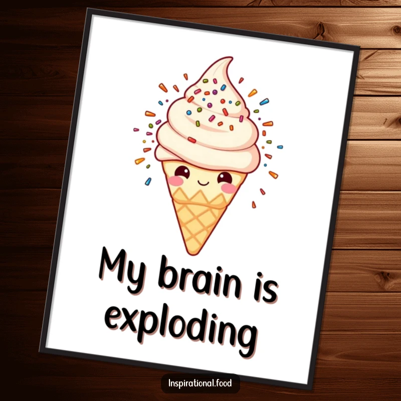 Funny digital art print of a smiling ice cream cone with a spectacular sprinkle explosion, bringing sweet joy to any decor.