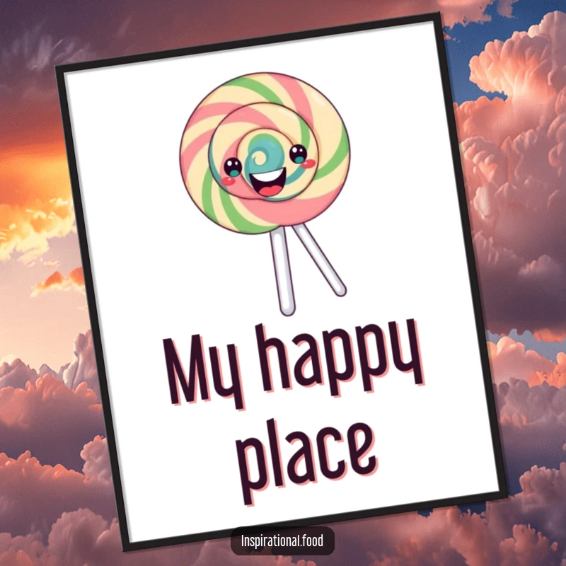 Funny swirling lollipop digital art print with a happy, merrily spinning pattern, perfect for instant candy-themed wall decor and humor.