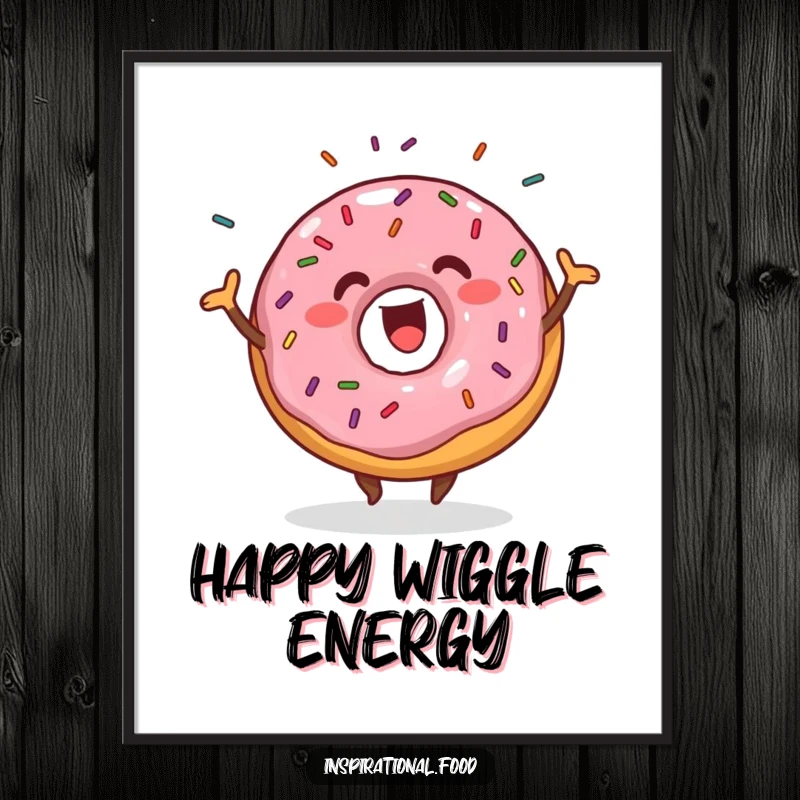 Funny enthusiastic donut wiggling with sprinkles shaking off, a digital art print full of sweet joy.