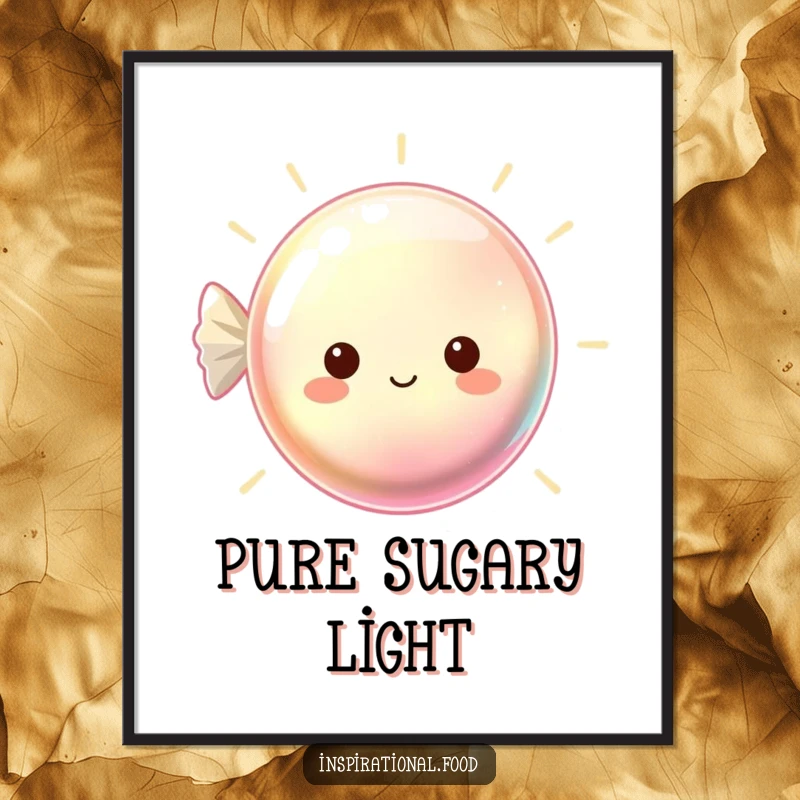 Funny digital art print of a beaming, shimmering hard candy, bringing instant joy and sparkle.