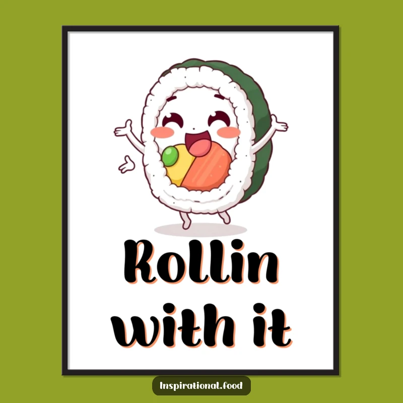 Funny Sushi Loop Digital Art: Delighted Character Print, Foodie Decor