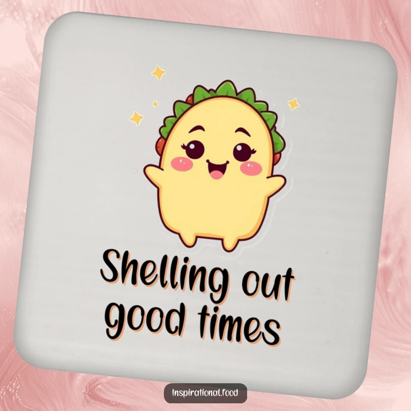 Funny taco wink coaster, a beaming taco character giving a playful wink, perfect for adding a touch of food-themed humor to any surface.