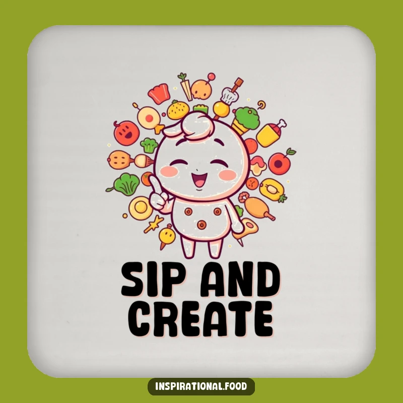 Funny Foodie Coaster Set: Winking Character & Icons Protect Surfaces