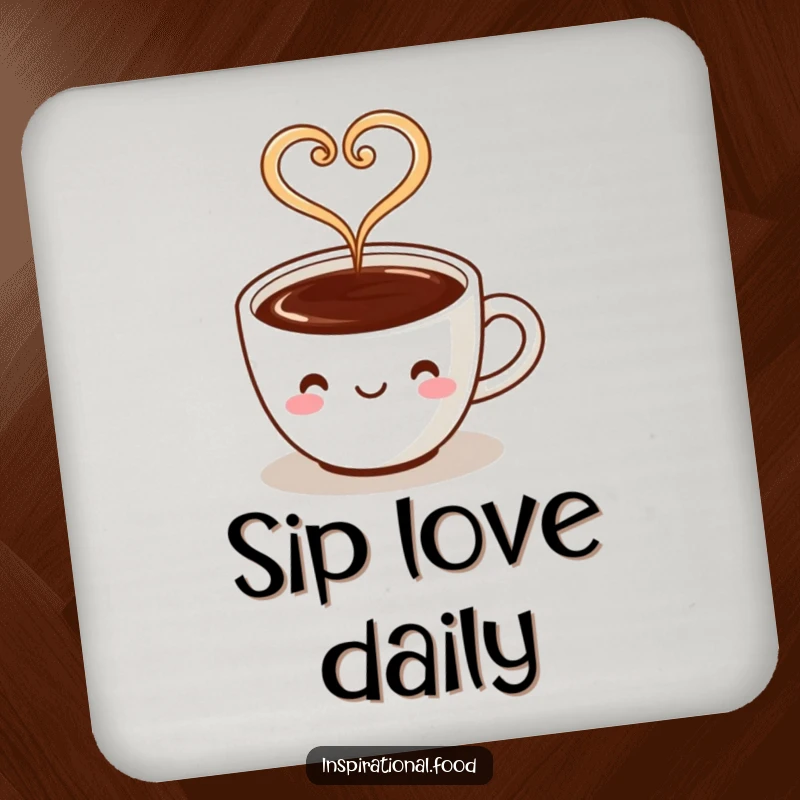 Funny drink coasters featuring a coffee cup character with steam forming a heart, protecting surfaces with warm style.