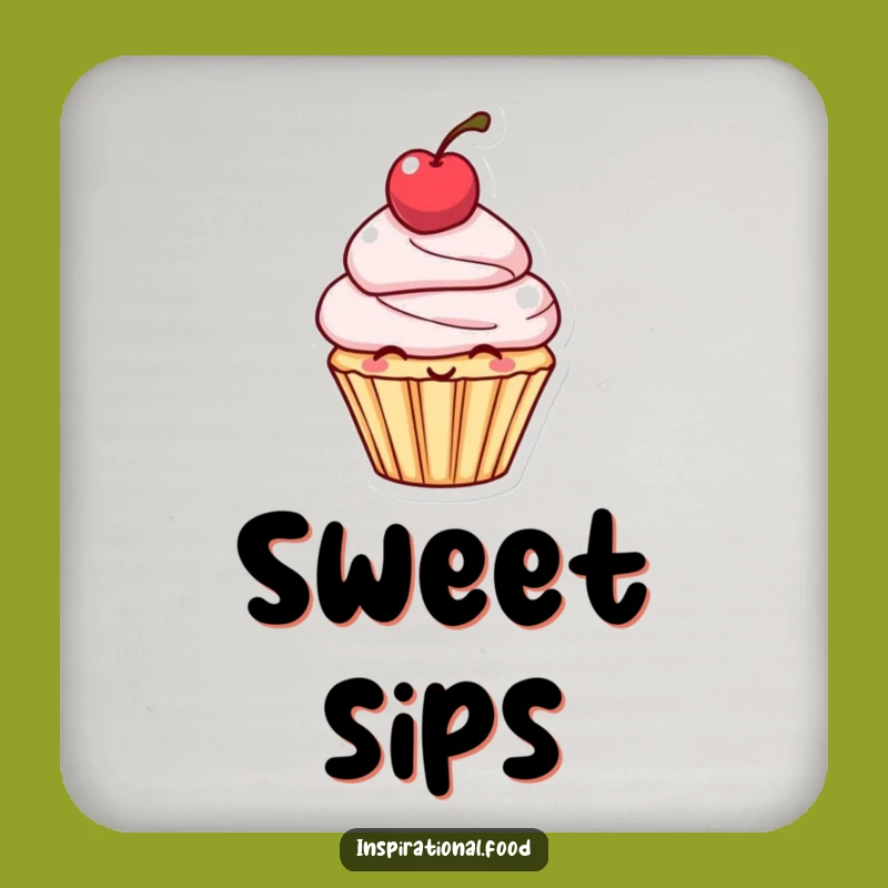 Funny Cupcake Cherry Coaster Set - Protective Character Drink Art Gift