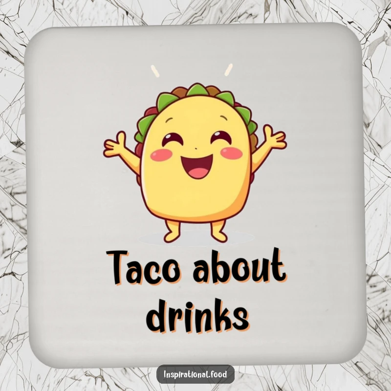 Funny celebratory taco with its shell open design on a coaster, adding festive protection to surfaces.