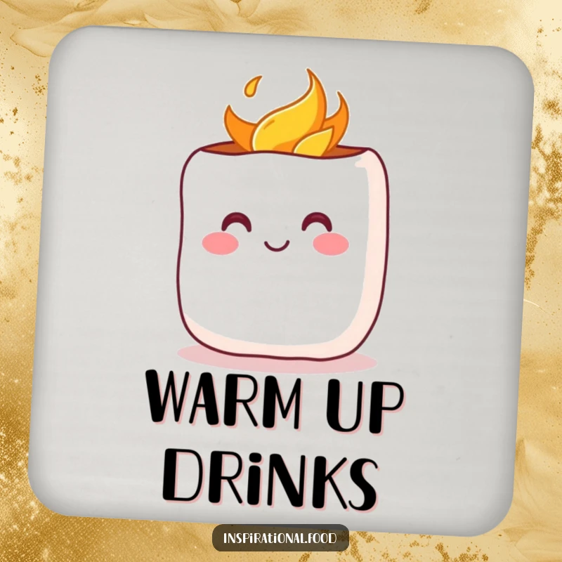 Funny Coaster: Features a cheerful marshmallow with a rosy blush being toasted, offering cozy protection and decorative flair.