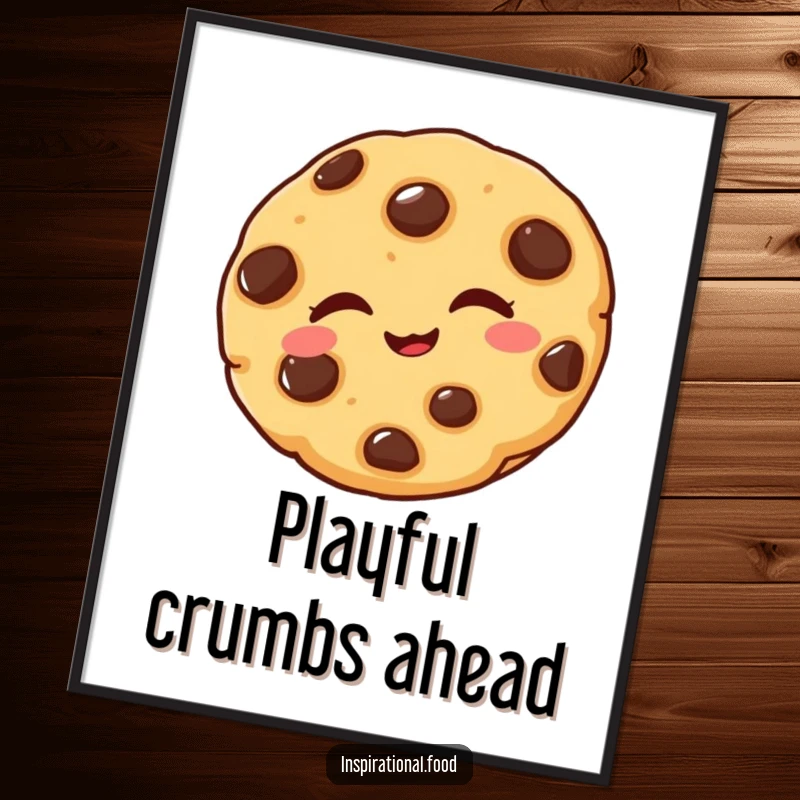 Funny poster art featuring a delighted chocolate chip cookie winking playfully, adding a touch of humor to walls.