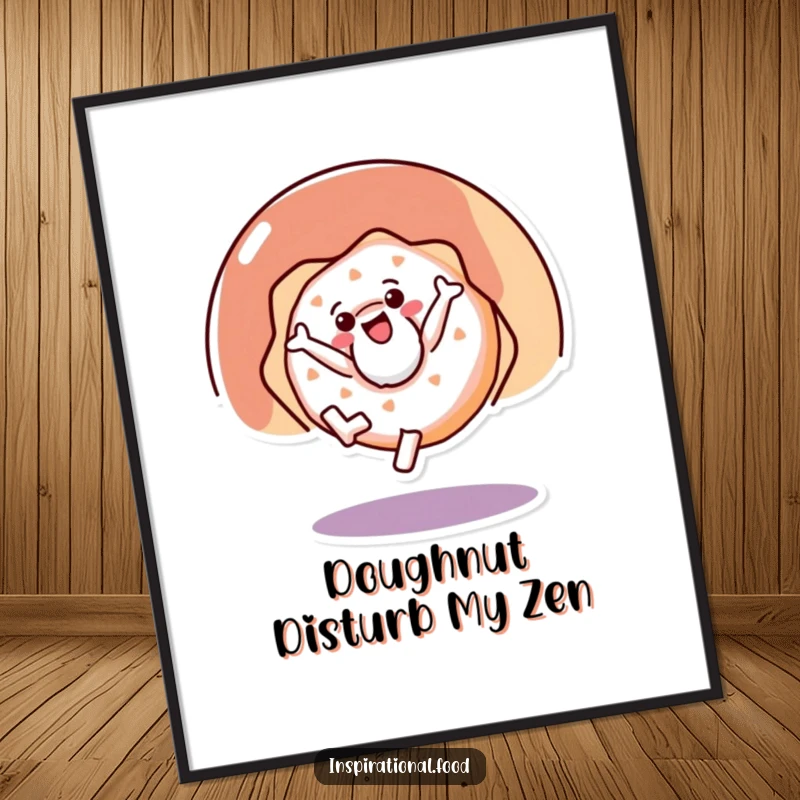 Funny poster depicting a happy doughnut character performing a cartwheel, bringing a burst of energetic fun to any wall.