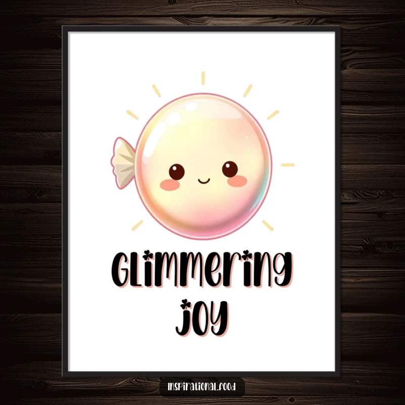 Funny poster featuring a beaming, shimmering hard candy, creating a vibrant and joyful decorative piece.