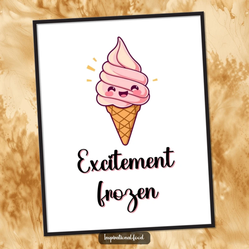 Funny poster art featuring a jubilant ice cream cone swirling with excitement, adding a cool touch to decor.