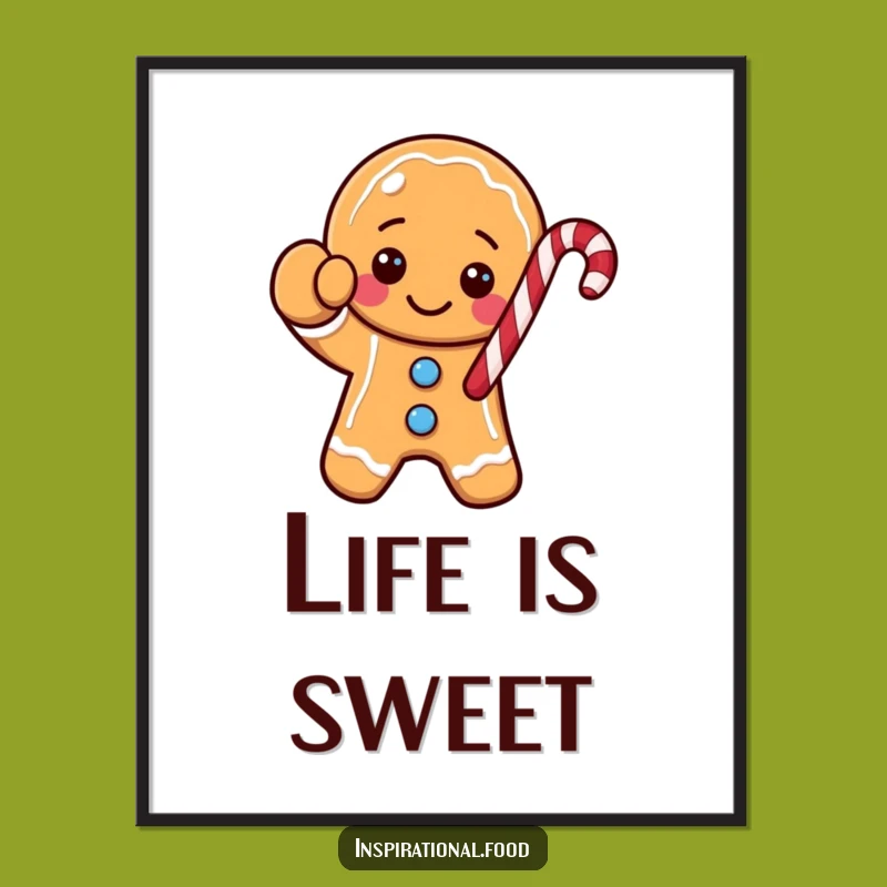 Funny Gingerbread Cookie Poster - Festive Candy Cane Character Wall Art
