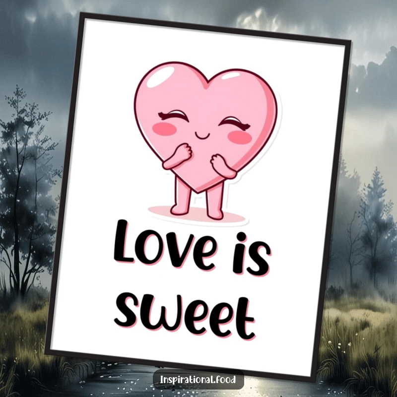 Funny candy heart poster featuring a happy candy heart character blowing a kiss, perfect for romantic or cheerful decor.