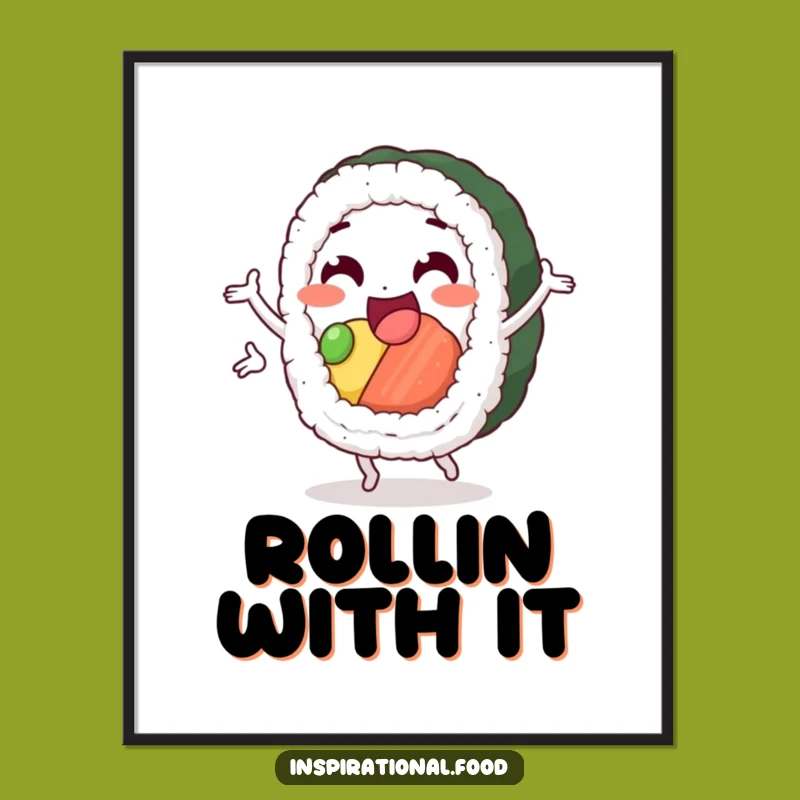 Funny Sushi Loop Poster: Delighted Character Art, Kitchen Decor Gift
