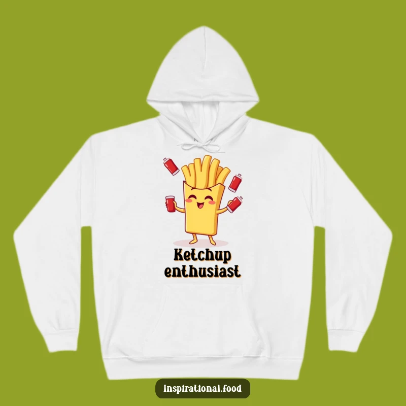 Funny Cozy Fry Hoodie: Ketchup Juggling Character, Warm Gift!