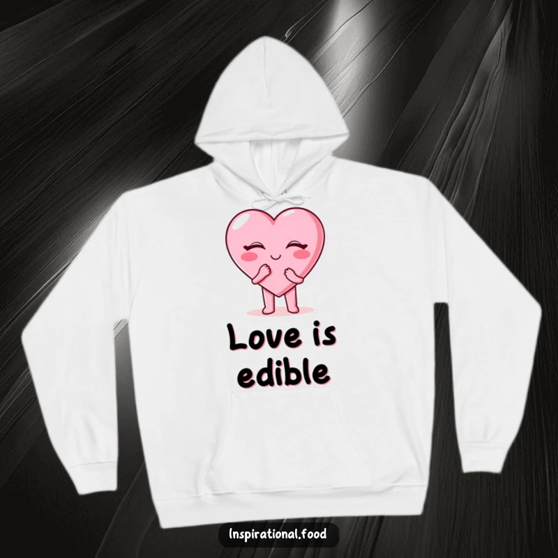 Funny candy heart hoodie with a happy candy heart character blowing a kiss, perfect for cozy, loving moments.