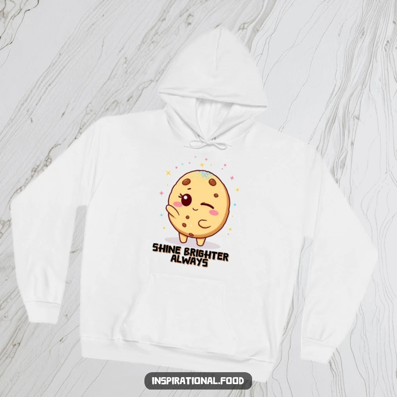 Funny hoodie: A winking cookie character gleefully showers a friend with edible glitter, creating a cozy and humorous scene.