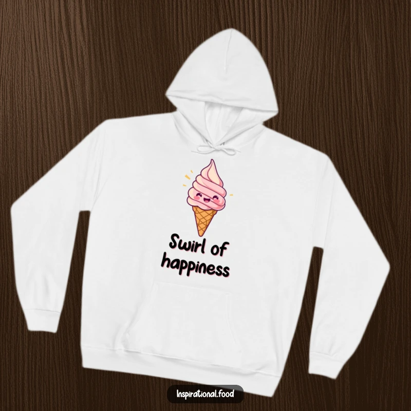 Funny cozy hoodie featuring a jubilant ice cream cone with a swirl of excitement, perfect for staying warm and cheerful.