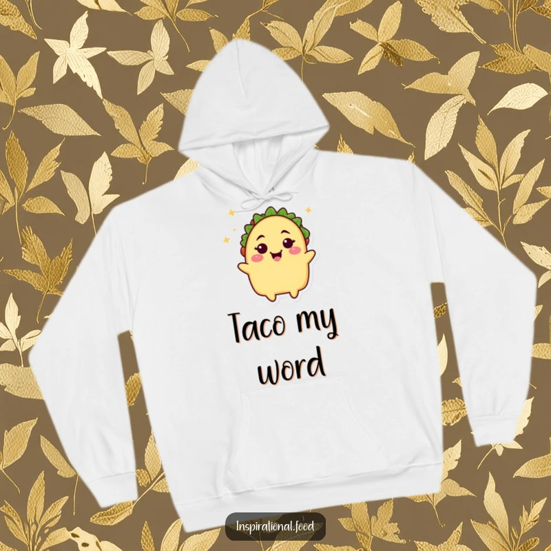 Funny taco hoodie, a smiling taco character winking playfully, perfect for cozying up while enjoying spicy food or just good vibes.