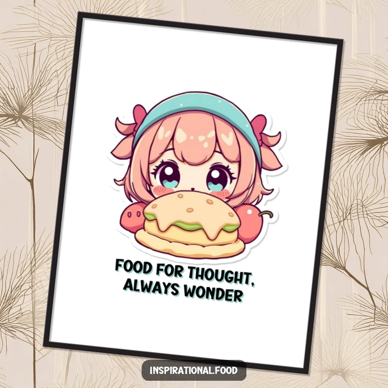 Funny Free Printable Wall Art: A character with wide eyes staring in wonder at a truly fantastical and imaginative food creation.