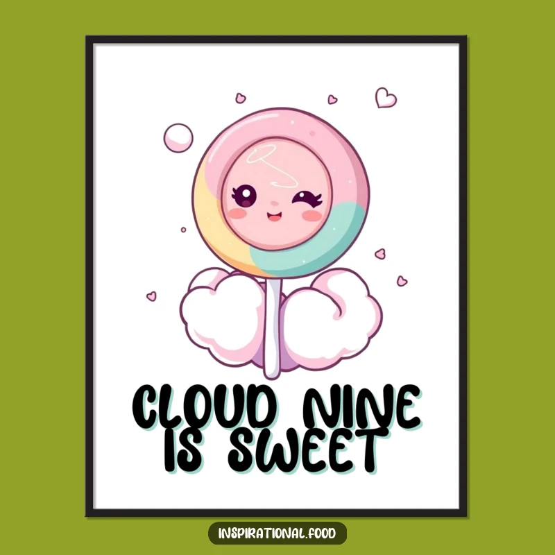 Free Printable Wall Art Decor: Dreamy Lollipop Character on Cotton Candy Cloud - Funny Downloadable Art