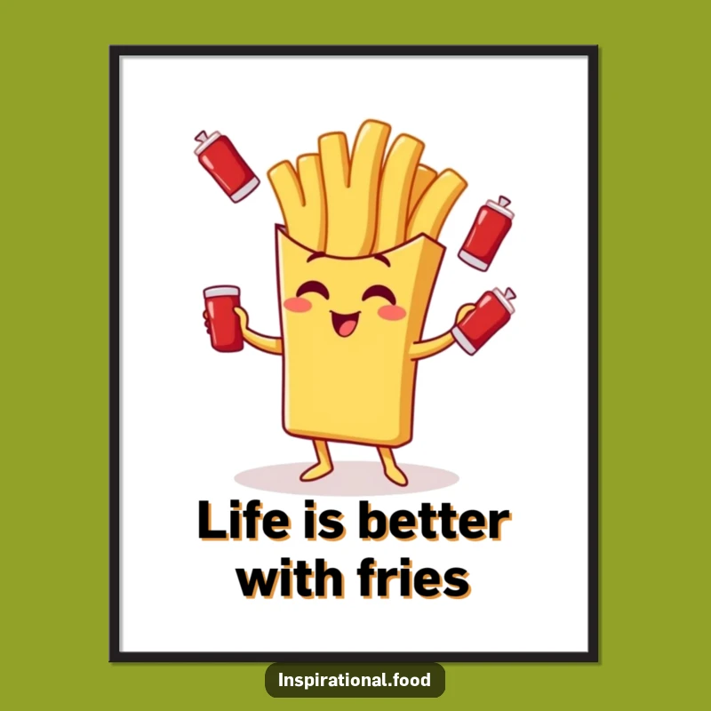 Funny Free Printable Wall Art: Juggling Fry, Quirky Food Decor Download