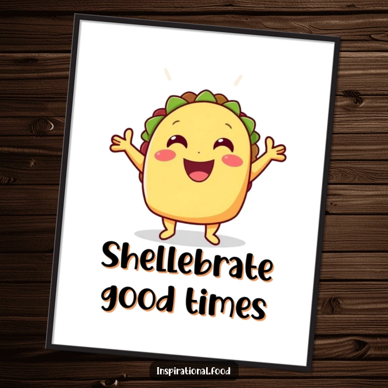 Funny Free Printable Wall Art: A cheerful taco performing a proud celebratory pose, adding vibrant humor to decor.