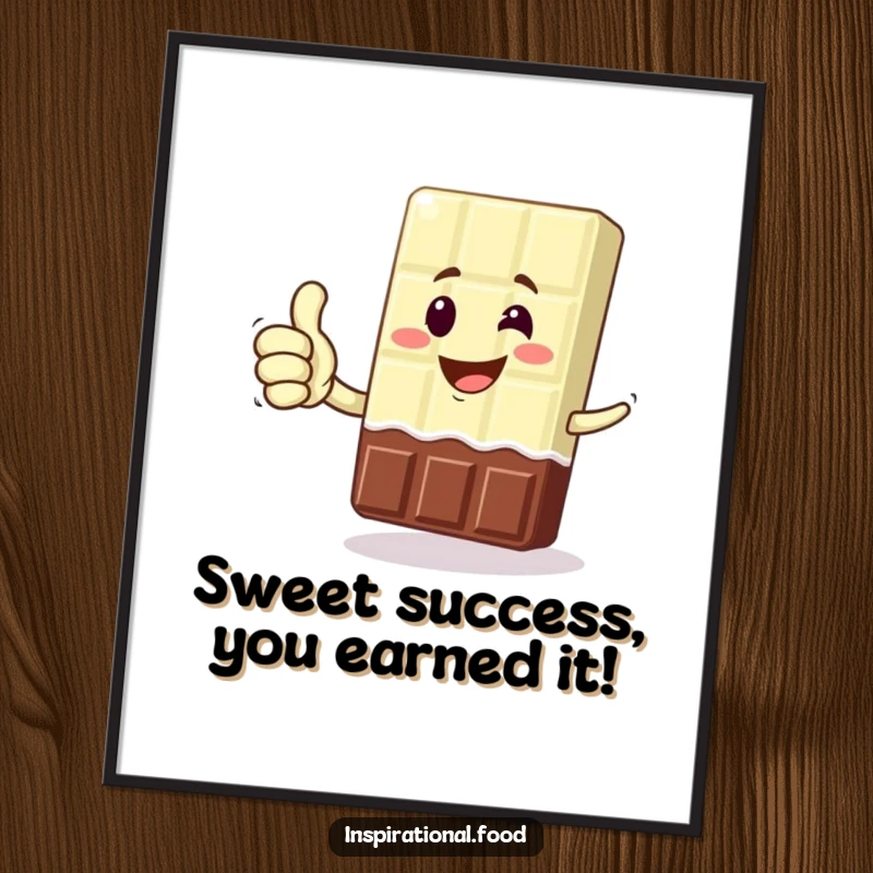 Funny Free Printable Wall Art depicting a grinning chocolate bar character giving a triumphant thumbs up, a fun downloadable decoration.