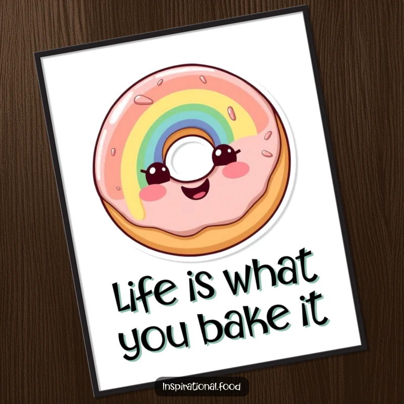 Funny Free Printable Wall Art: A cheerful doughnut adorned with colorful rainbow glaze beams with joy, ready to brighten your wall space.