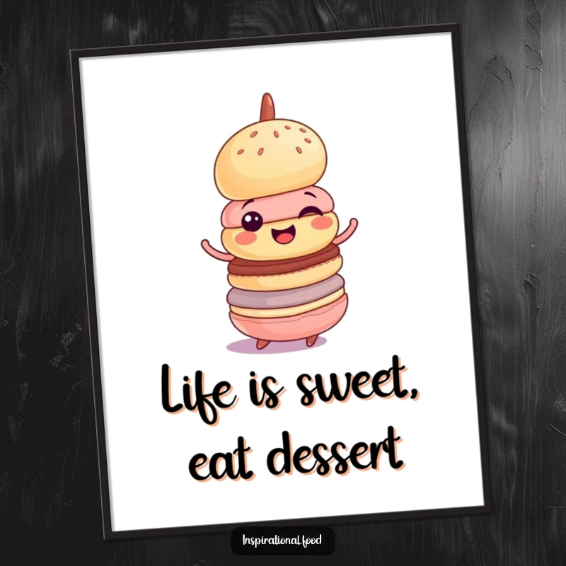 Funny Free Printable Wall Art: A cheerful macaron tower performs a delighted, wobbly spin, adding sweet charm to your walls.